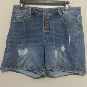 Indigo Rein Denim Shorts Womens 15 31x5 Blue Distressed Button Fly High Rise Y2k